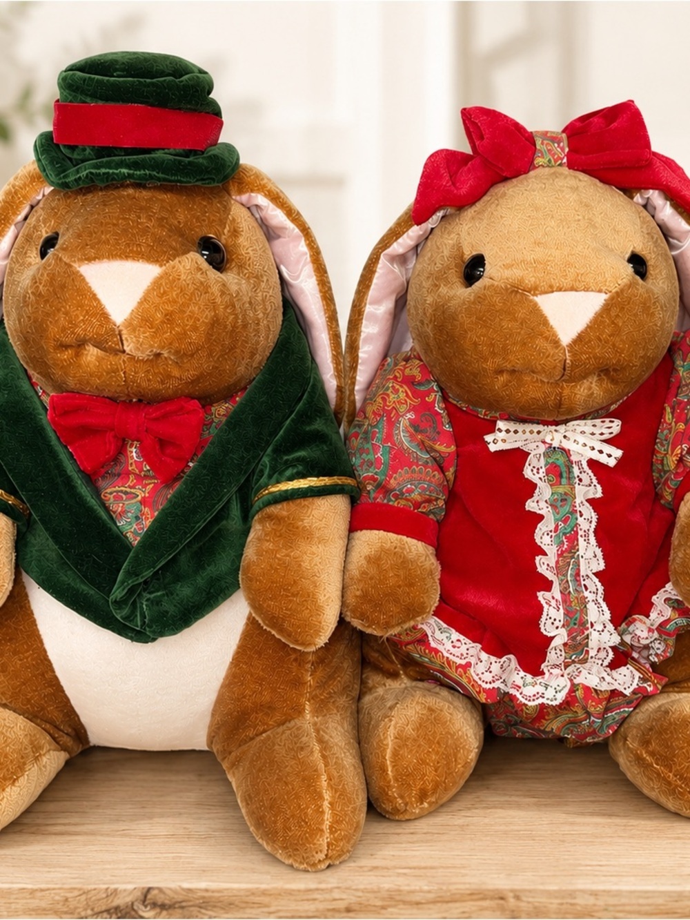Vintage 1985 Toys R Us Rabbit Ears Christmas Plush Bunny Couple Set Holiday 15”